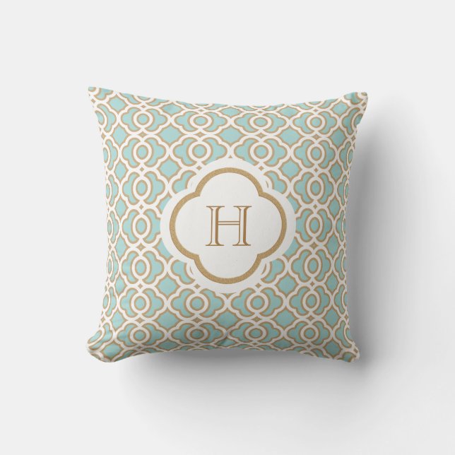 Coussin Bleu de coquille d'oeuf et monogramme de Marocain (Recto)