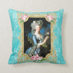 Coussin bleu de coussin de rose de damassé de