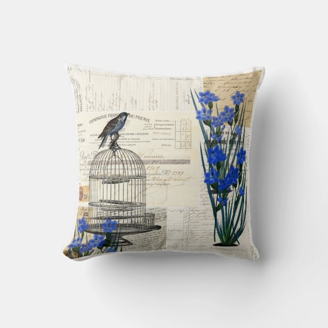 Coussin bleu de Français de fleurs de cage à (Recto)