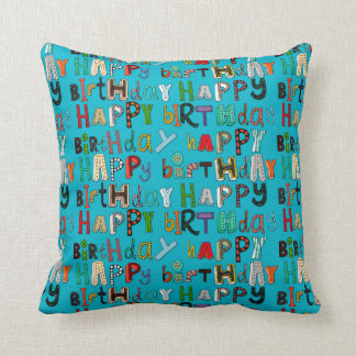 Coussin bleu de joyeux anniversaire
