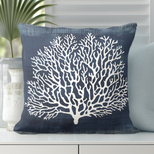 Coussin bleu de la marine corail Style côtier