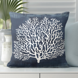 Coussin bleu de la marine corail | Style côtier