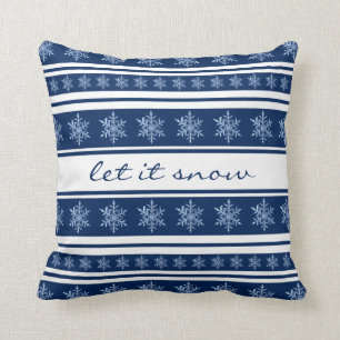 Coussin Bleu de la marine Flocon de neige rayé laissez-le 