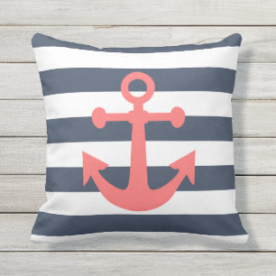 Coussin Bleu de la marine nautique Ancre de corail