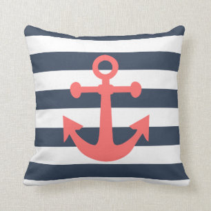 Coussin Bleu de la marine nautique Ancre de corail