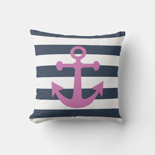 Coussin Bleu de la marine nautique Ancre violet (Recto)