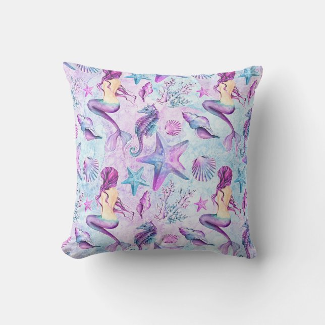 Coussin Bleu de lavande et d'Aqua d'étoiles de mer (Recto)