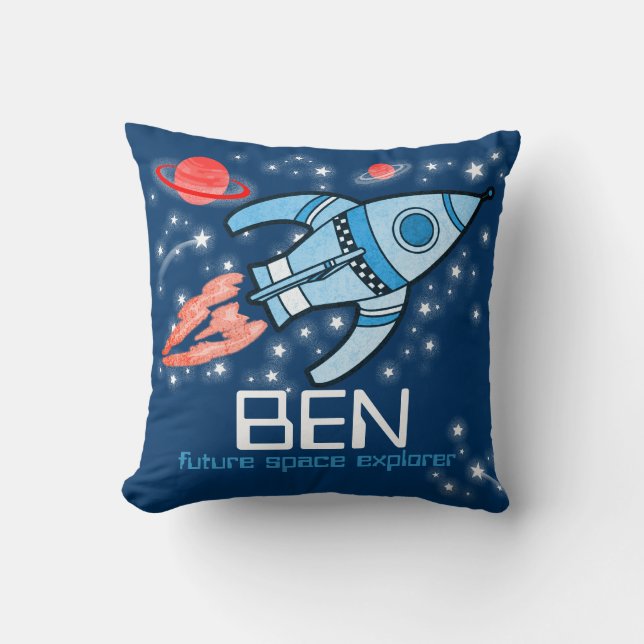 Coussin bleu de l'explorateur d'espace de fusée (Recto)