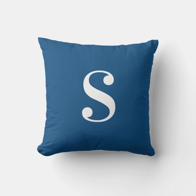 Coussin Bleu de marine minimal avec grand monogramme blanc (Recto)