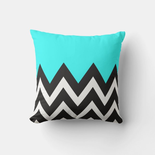 Coussin Bleu de menthe avec Chevron noir et blanc (Recto)