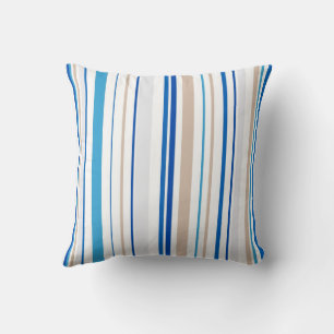 Coussin Bleu de mer Abstrait & sable rayé