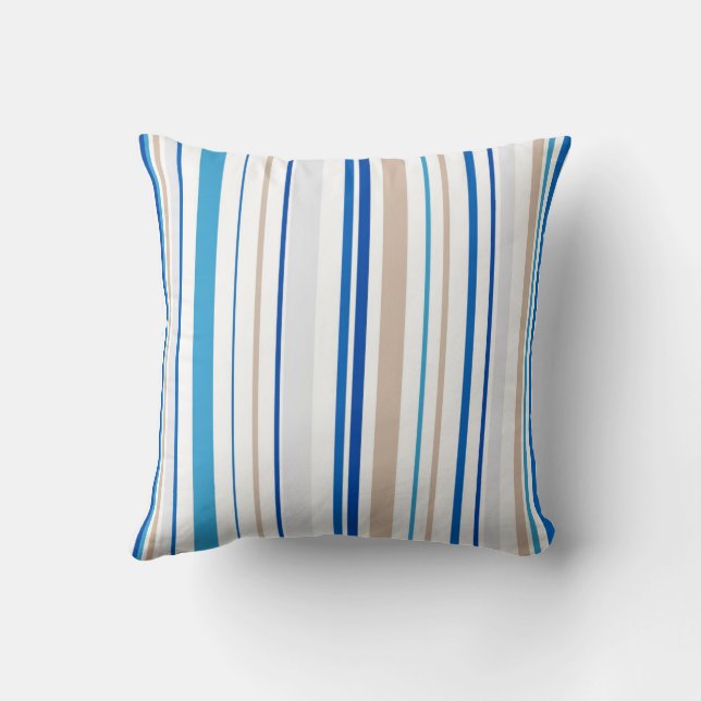 Coussin Bleu de mer Abstrait & sable rayé (Verso)