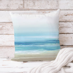 Coussin Bleu de mer Aquarelle Plage Vagues Côtier