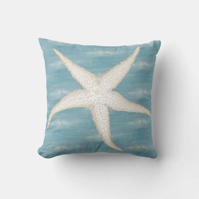Coussin bleu de mer d'étoiles de mer (Recto)