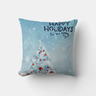 Coussin Bleu de neige et boule d'or Joyeux Noël