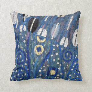 Coussin bleu de Nouveau d'art de Klimt d'or blanc