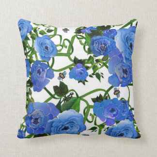 Coussin bleu de pivoines