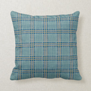 Coussin Bleu de plaid et jaune turquoises