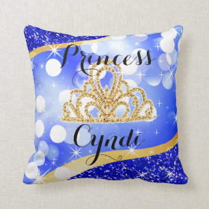 Coussin Bleu de princesse Tiara Glitter Bling Bokeh
