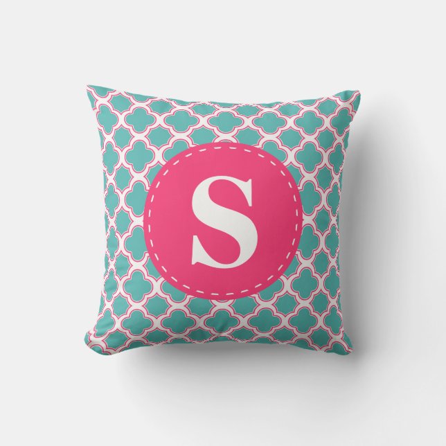 Coussin Bleu de turquoise de motif de Quatrefoil et (Recto)