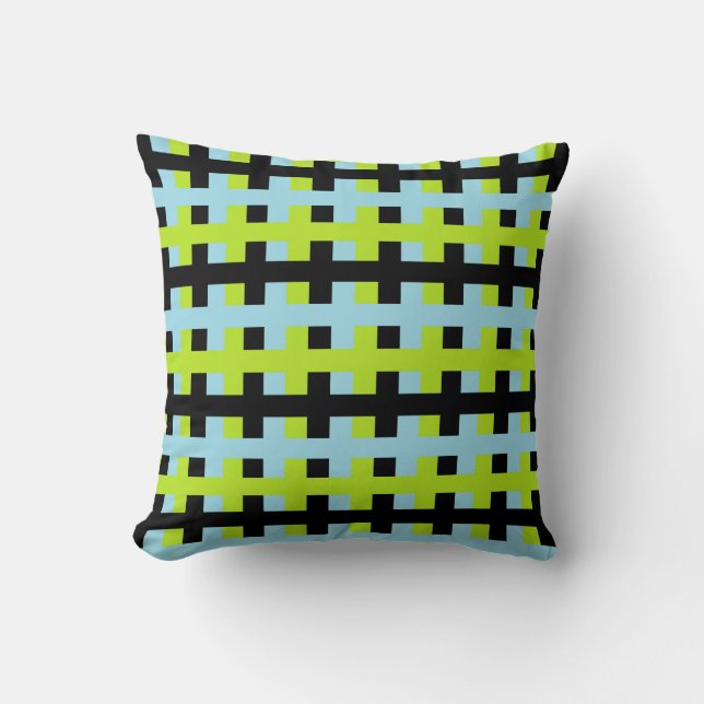 Coussin Bleu de vert de chaux, noir et en pastel abstrait (Recto)