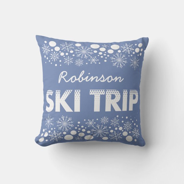 Coussin bleu de voyage de ski de flocon de neige (Recto)