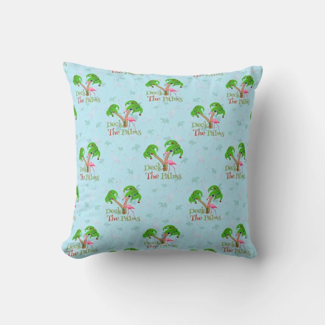 Coussin Bleu Deck Les Palms Tropical Christmas Père Noël F (Recto)