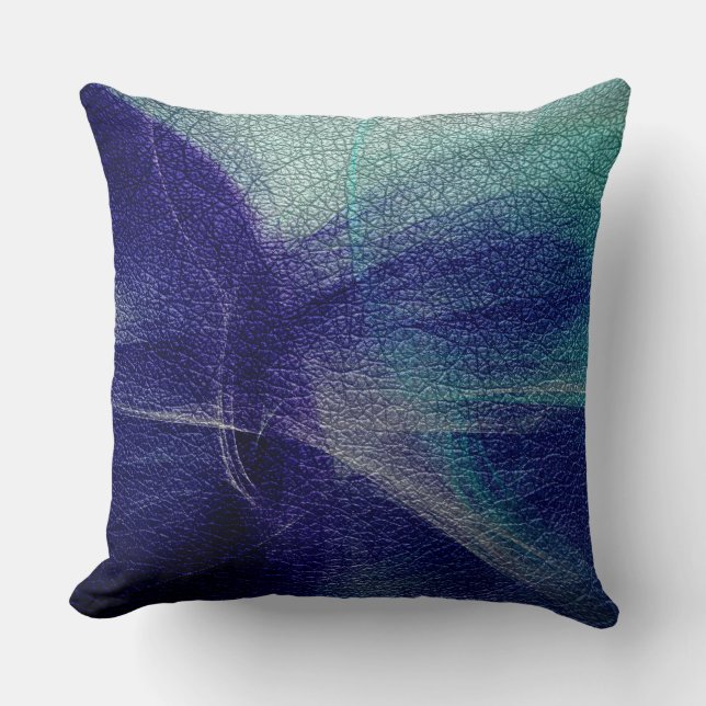 Coussin Bleu Décor Cuir (Recto)