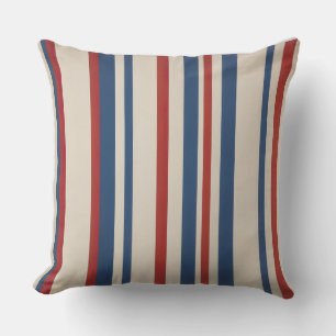 Coussin Bleu Denim rayures off-shite et rouge