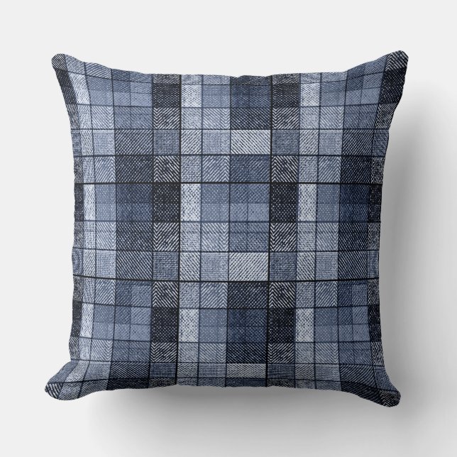 Coussin Bleu, denim, tartan, plaid. (Recto)
