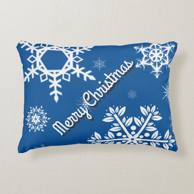 Coussin bleu des flocons blancs (Devant)