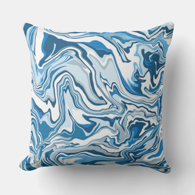 Coussin Bleu Digital Fluid Art Marbre Grandes (Recto)