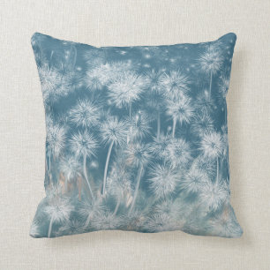 Coussin bleu d'impression de pissenlit