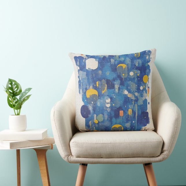 Coussin Bleu doré vibrant abstrait géométrique goutte à go (Chaise)