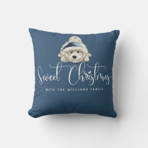 Coussin Bleu, doux Noël mignon Festive Westie Chiot