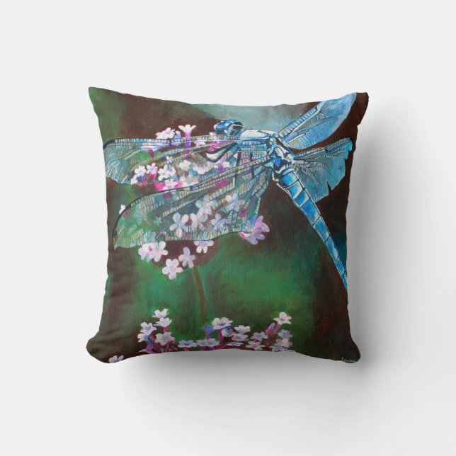 Coussin Bleu Dragonfly Repose Sur L'Ail Sauvage (Recto)
