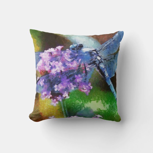Coussin Bleu dragonfly sur Garlic Dot Art sauvage (Recto)