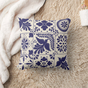 Coussin Bleu du Nil Décoratif Talavera Traditionnelle Mexi