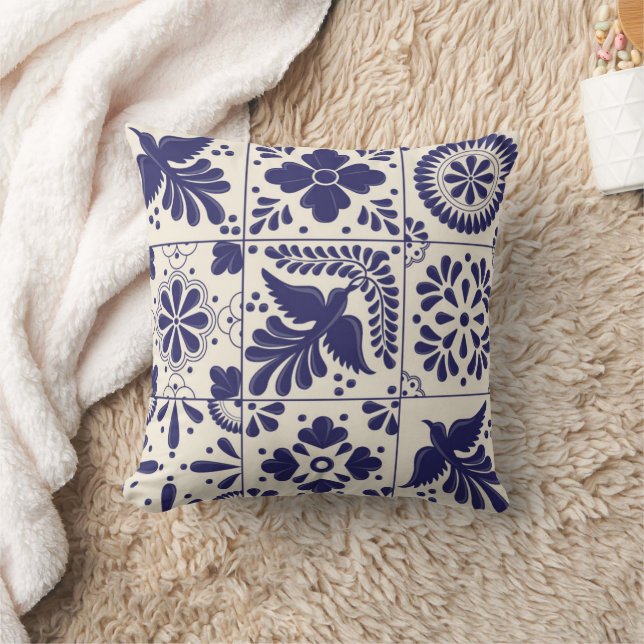 Coussin Bleu du Nil Décoratif Talavera Traditionnelle Mexi (Couverture)