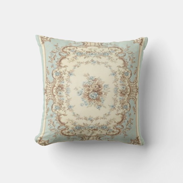 Coussin Bleu Dusty et Brown Floral Oriental (Recto)