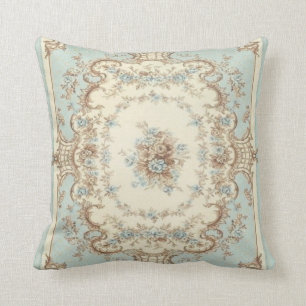 Coussin Bleu Dusty et Brown Floral Oriental