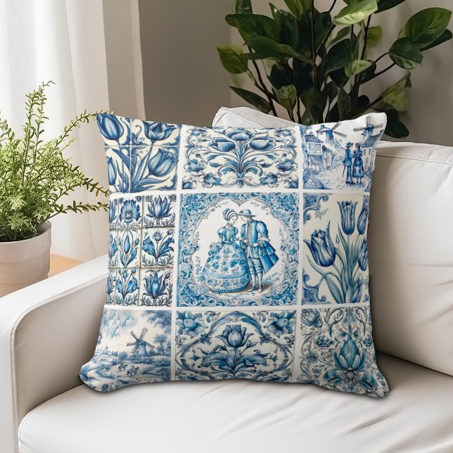 Coussin Bleu Élégant Floral Toile Vintage (Créateur téléchargé)