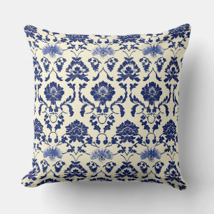 Coussin Bleu et blanc Art Nouveau Chinoiserie Peony Flora