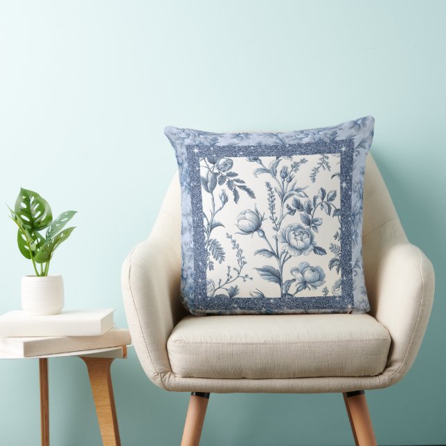 Coussin Bleu et blanc avec motif floral délicat (Chaise)