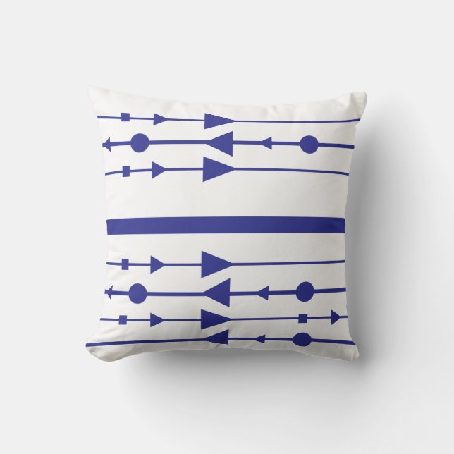 Coussin Bleu et blanc bande amusante (Recto)