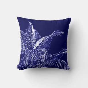 Coussin Bleu et blanc Botanique   Palme tropicale