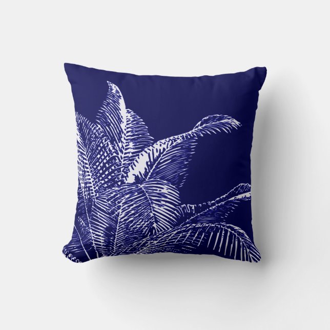 Coussin Bleu et blanc Botanique | Palme tropicale (Recto)