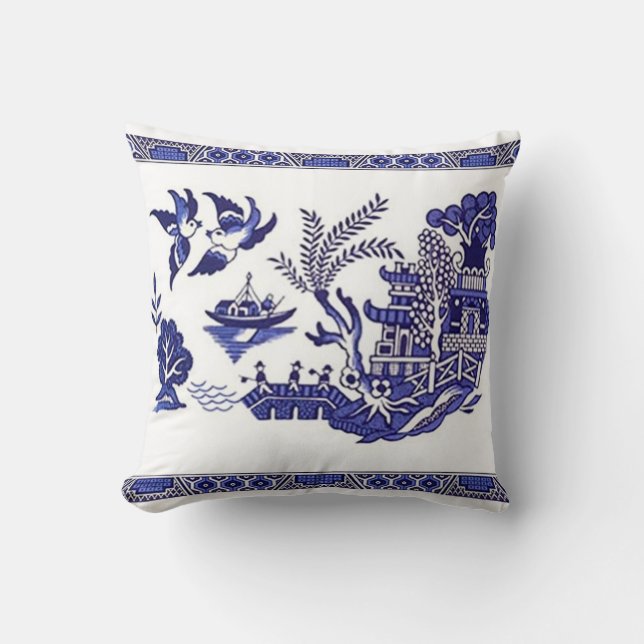 Coussin Bleu et blanc Chine bleu Willow Design (Recto)
