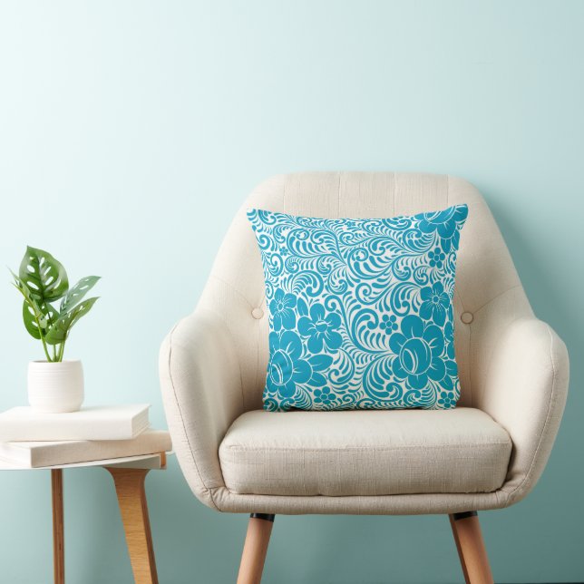 Coussin Bleu et blanc Daisy Illustré motif floral (Chaise)