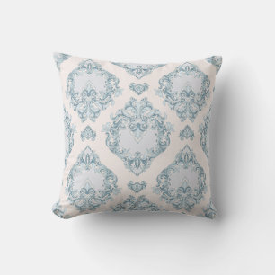 Coussin Bleu et blanc damassé floral